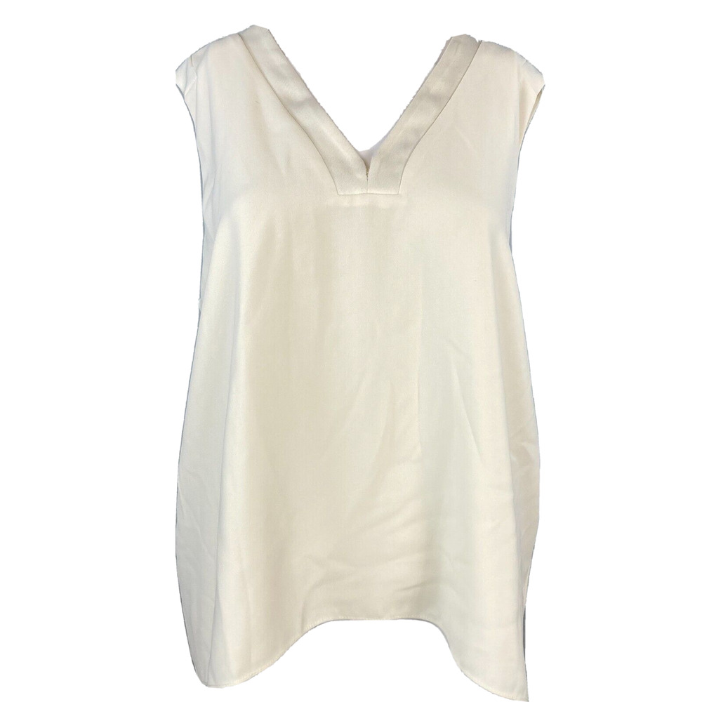 Lisa Rinna Shirt Womens Sz L Ivory White Sleeveless V-Neck Blouse Vented Back